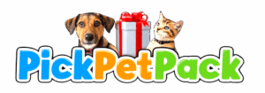 Colorful PickPetPack logo with dog, cat, and gift box