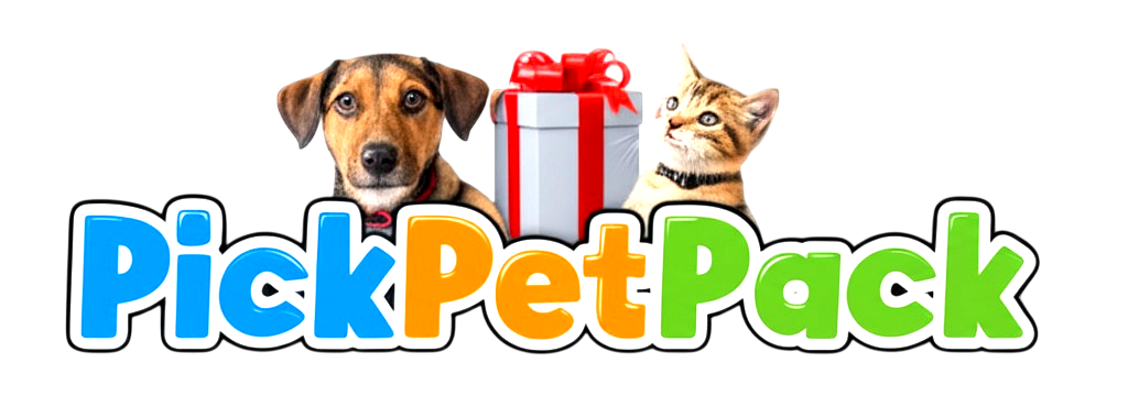 Colorful PickPetPack logo with dog, cat, and gift box